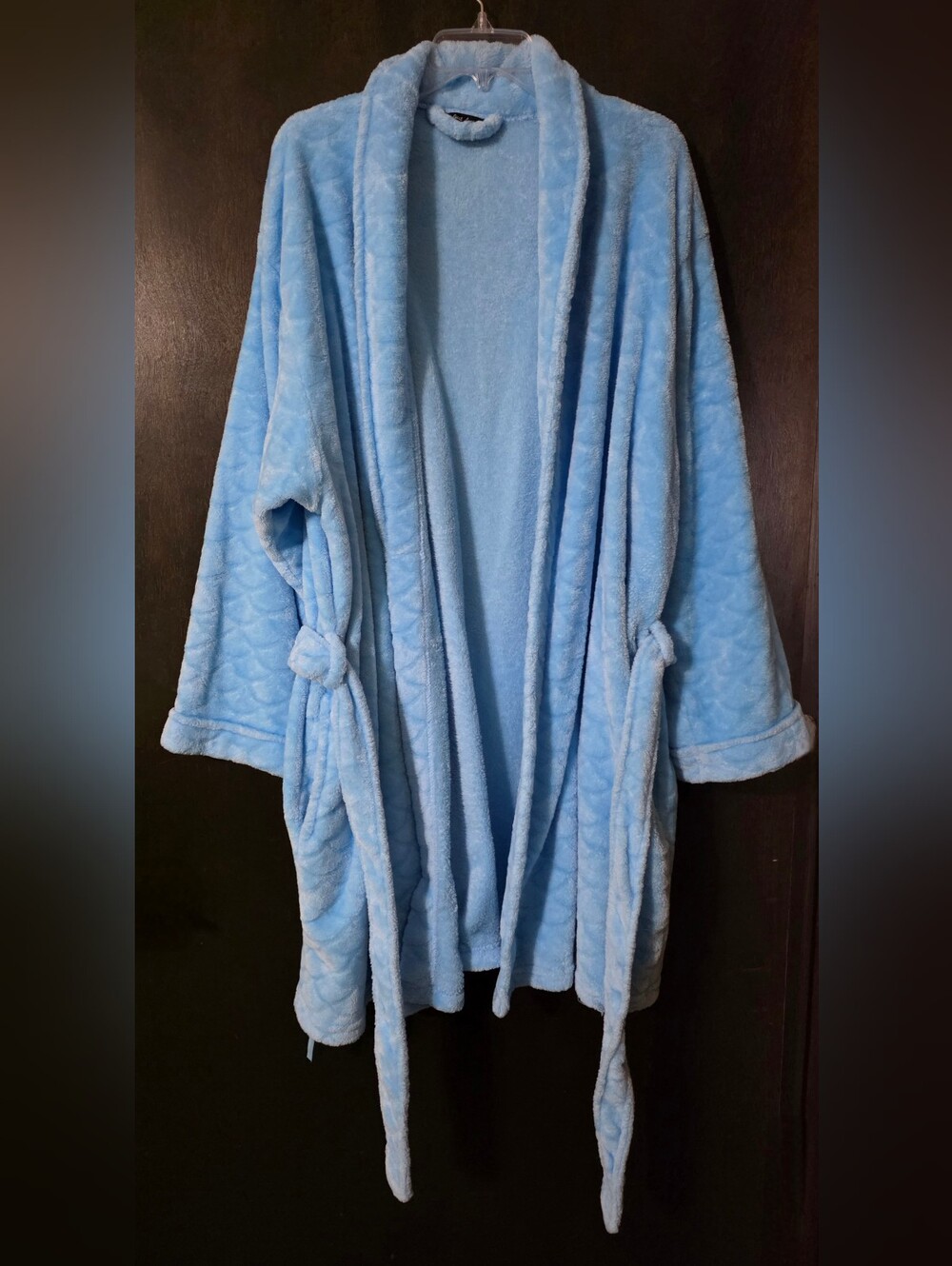 Just Love Plush Light Blue Scallop-Textured Women's Robe with Belt Size 3X